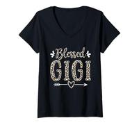 Femme Blessed Gigi Grandma Grandmother Cute Leopard Mothers Day T-Shirt avec Col en V