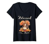Femme Blessed is Best Automne & Autumn Harvest, Jolie Fille Vintage T-Shirt avec Col en V