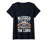 Femme Blessed Is The Man Who Trusts The Lord Foi -------- T-Shirt avec Col en V