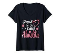 Femme Blessed to Be Called Abuelita Flower Heart Cute Mother's Day T-Shirt avec Col en V