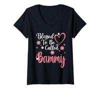 Femme Blessed to Be Called Bammy Flower Heart Cute Mother's Day T-Shirt avec Col en V