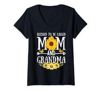 Femme Blessed to Be Called Mom and Grandma Floral Cute Mother's Day T-Shirt avec Col en V