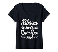 Femme Blessed to Be Called Nae-Nae Flowers Funny Mother's Day T-Shirt avec Col en V