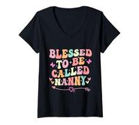 Femme Blessed to Be Called Nanny Funny Nanny Fête des Mères T-Shirt avec Col en V