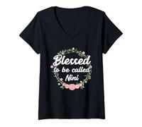 Femme Blessed to Be Called Nini Grandma Mother's Day T-Shirt avec Col en V
