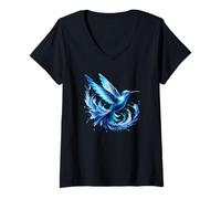 Femme Bleu Colibri Splash Art Nature Lover's Dream T-Shirt avec Col en V