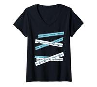 Femme Bleu Do Not Cross... Bleu Graphique T-Shirt avec Col en V