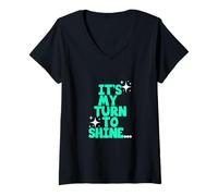 Femme Bleu Sarcelle Clair Aqua Color My Turn to Shine Bleu Sarcelle Clair Aqua T-Shirt avec Col en V