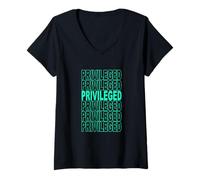 Femme Bleu Sarcelle Clair Aqua Color Privileged on Repeat Teal Aqua Graphic T-Shirt avec Col en V