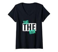 Femme Bleu sarcelle clair Aqua Graphic Take The Risk Light Teal Aqua Graphic T-Shirt avec Col en V