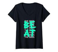 Femme Bleu Sarcelle Clair Aqua Graphique Beat The Odds T-Shirt avec Col en V