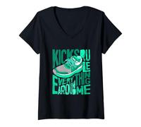 Femme Bleu Sarcelle Clair Aqua Kicks Rule Everything Around Me Teal Aqua T-Shirt avec Col en V