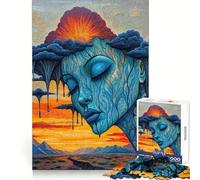 Femme Bleue surréaliste aux Cheveux de Nuages de Pluie dans Un Paysage de feu Puzzle de 1000 pièces pour Adultes Jeu intellectuel et Relaxant Découpe de qualité Pièce d'art raffinée 50x75cm