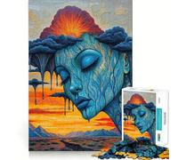 Femme Bleue surréaliste aux Cheveux de Nuages de Pluie dans Un Paysage de feu Puzzle de 1000 pièces pour Adultes Jeu intellectuel et Relaxant Découpe de qualité Pièce d'art raffinée 50x75cm