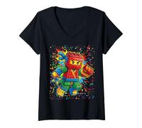 Femme Bloc de Briques Ninja 8ème Anniversaire pour garçon 8 Ans T-Shirt avec Col en V