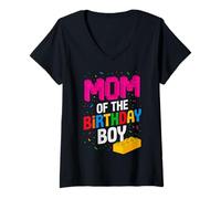 Femme Blocs de briques de construction « Mom Of The Birthday Boy Master Builder » T-Shirt avec Col en V