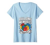 Femme Blocs de mémoire de Construction Maître de Construction Briques Jouets T-Shirt avec Col en V