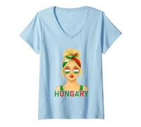 Femme Blond Hungarian Girl Hungary Flag Hungarian Girlfriend Wife T-Shirt avec Col en V