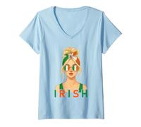 Femme Blond Irish Girl Ireland Flag Irish Girlfriend Wife T-Shirt avec Col en V