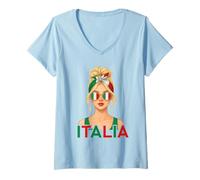 Femme Blond Italian Girl Italy Flag Italia Italian Girlfriend Wife T-Shirt avec Col en V