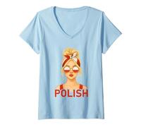 Femme Blond Polish Girl Poland Flag Polish Girlfriend Wife T-Shirt avec Col en V