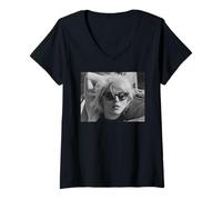 Femme Blondie Call Me Singer Debbie Harry par Allan Ballard T-Shirt avec Col en V