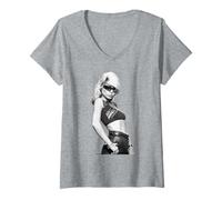 Femme Blondie Debbie Harry Parallel Lines Era par Allan Ballard T-Shirt avec Col en V