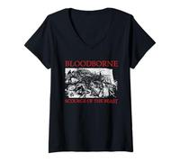Femme Bloodbourne Scorage of The Beast Scene Red Text Video Game T-Shirt avec Col en V