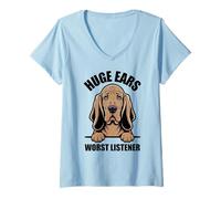 Femme Bloodhound | Énorme Oreilles Pires écouteurs, Chien de Sang drôle T-Shirt avec Col en V