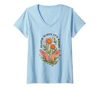 Femme Bloom When Its Right - Art Naturel Vintage des années 70 T-Shirt avec Col en V