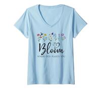 Femme Bloom Where You are Planted God Quote Bible Verse Christian T-Shirt avec Col en V