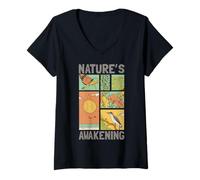 Femme Blossoms, Sunshine, Nouveaux débuts. Le réveil de la nature. T-Shirt avec Col en V