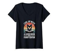 Femme Blottissez-Vous avec Un Bon Livre et Un éditeur Poilu T-Shirt avec Col en V