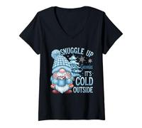 Femme Blottissez-Vous Les Nains de Neige qu'il Fait Froid à l'extérieur de la Neige T-Shirt avec Col en V