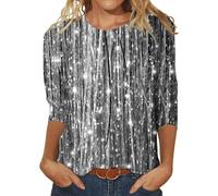 Femme Blouse à Paillettes À 3/4 Manches Longues Haut Sequins Élégants Tunique Pailletté Chemisier Imprimée Blouses Casual Retro Tee-Shirt Grande Taille T-Shirt Top