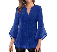 Femme Blouse à Paillettes Col Croisé en V Cache-Cœur Pailletté à Manches 3/4 à Taille Plissée Haut à Sequins Chic et Élégant Haut a Paillette Femme Soiree Disco Chemisier Tenue de Fete Pas Cher