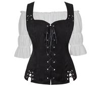 Femme Blouse Chemise Veste Pirate Setvintage Gothique Victorien RÉTro MÉDiÉVale Corset Renaissance DÉGuisement Halloween Noir M