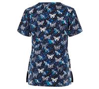 Femme Blouse Medicale Col en V Blouse de Travail Blouse de Soignant Garde-Malade Uniforme Papillon Impression Haut avec Deux Poches Vêtements de Travail Manches Courtes Pas Cher Grande Taille 2024