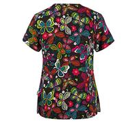 Femme Blouse Medicale Col en V Blouse de Travail Blouse de Soignant Garde-Malade Uniforme Papillon Impression Haut avec Deux Poches Vêtements de Travail Manches Courtes Pas Cher Grande Taille 2024