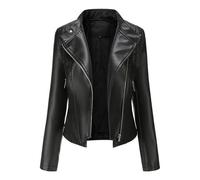 Femme Blouson Cuir Biker Revers Veste Motard Jacket Bombers Aviateur Léger Manteau Décontracté Veste en Cuir PU Bombers Moto Blouson Simili Cuir Biker Zippé Moto Blouson à Rivet