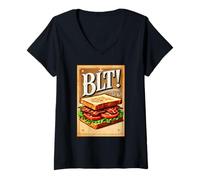 Femme BLT Sandwich Bacon laitue et Tomate T-Shirt avec Col en V