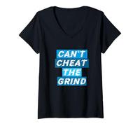 Femme Blue Can't Cheat The Grind Blue Graphic T-Shirt avec Col en V
