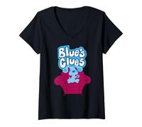 Femme Blue Clues on Red Sofa T-Shirt avec Col en V