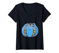Femme Blue Coquette Bow Autisme Puzzle Citrouille T-Shirt avec Col en V