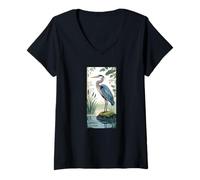 Femme Blue Heron Lake Nature Observation des Oiseaux T-Shirt avec Col en V