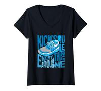 Femme Blue Kicks Rule Everything Around Me Bleu Graphique T-Shirt avec Col en V