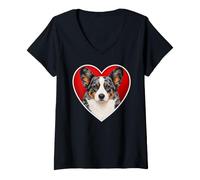 Femme Blue Merle Cardigan Welsh Corgi Cœur T-Shirt avec Col en V