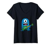 Femme Blue One Eyed Monster Rock Guitariste T-Shirt avec Col en V