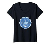 Femme Blue Pussy Cat Patch T-Shirt avec Col en V