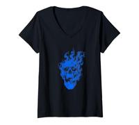 Femme Blue Smoke Skull Gothic Rock Dark Art Biker Gift T-Shirt avec Col en V